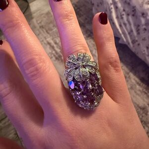 Elegant Silver and Purple Statement Ring